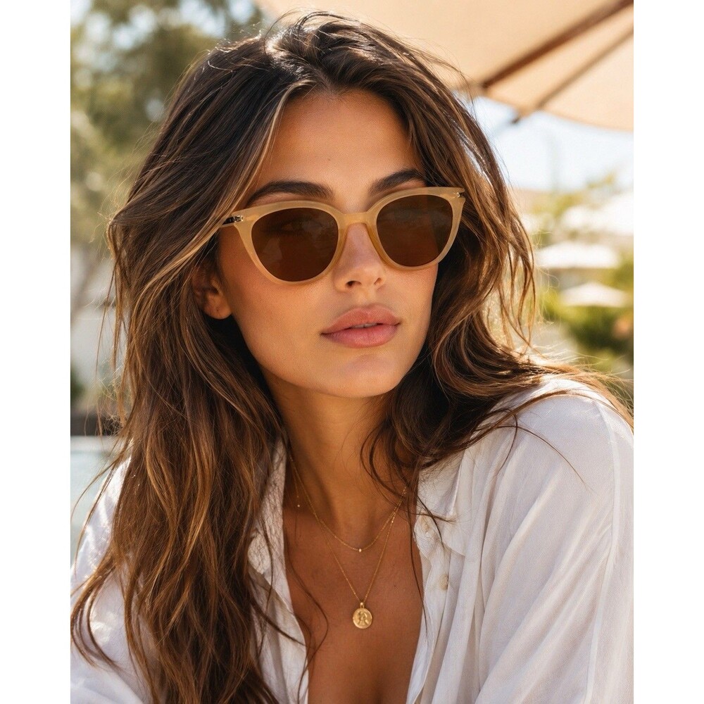 Lucky Brand Cat Eye Sunglasses Womens Beige Brown Lens‎ Boho Coastal Summer